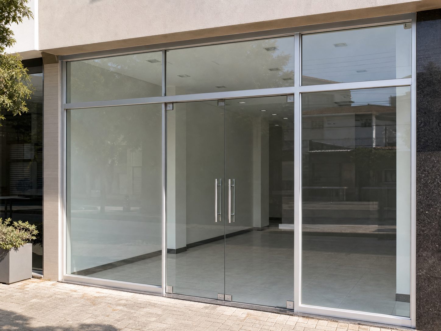 Fachada comercial com vidro instalado