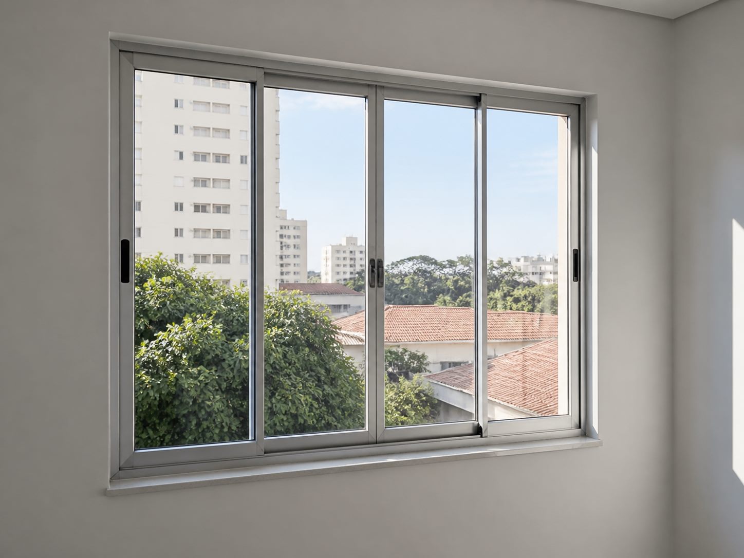 Janela de vidro instalada em ambiente residencial