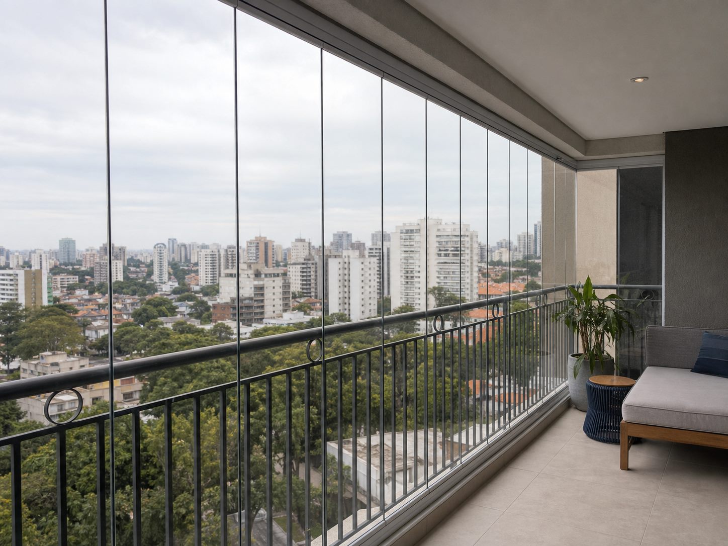 Fechamento de sacada com painéis de vidro
